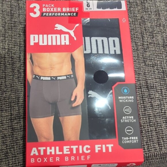 NWT PUMA Athletic fit boxer briefs, pk. of 3 black - Picture 1 of 4